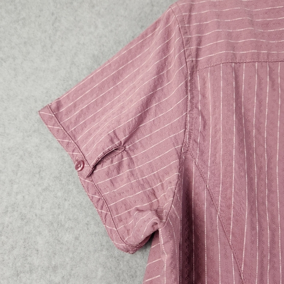 Columbia Womens Size XL Mauve Purple Stripe Short Sleeve Collared Button Shirt - Picture 9 of 10